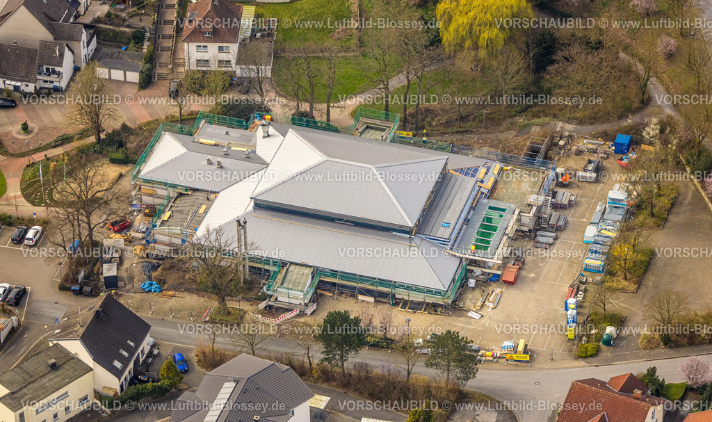 Wickede240307784 | Luftbild, Bürgerhaus Wickede Festhalle Baustelle mit Renovierung und Modernisierung, Wickede/Ruhr, Nordrhein-Westfalen, Deutschland