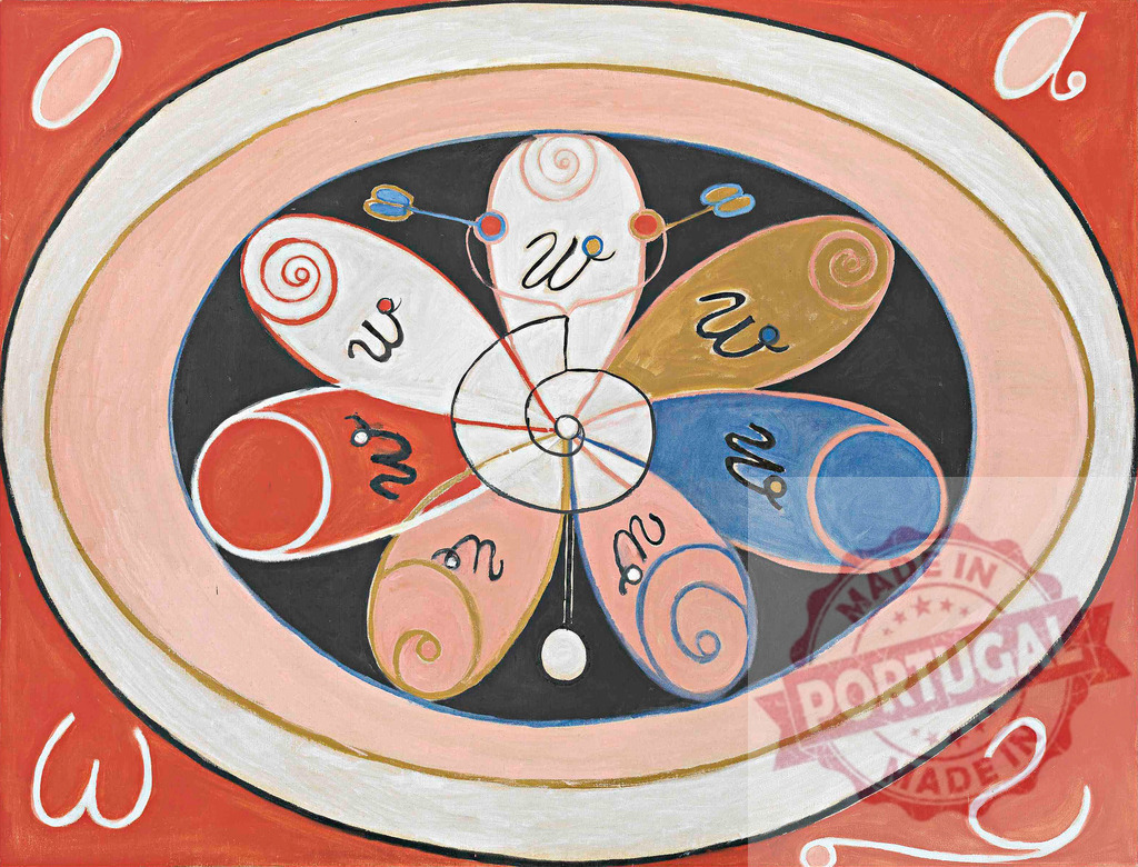 Hilma af Klint The Evolution No. 9 abstract art. Hilma af Klimt | Hilma af Klint painting showcasing abstract spirals, symmetry, and spiritual symbolism - Realized with Pictrs.com