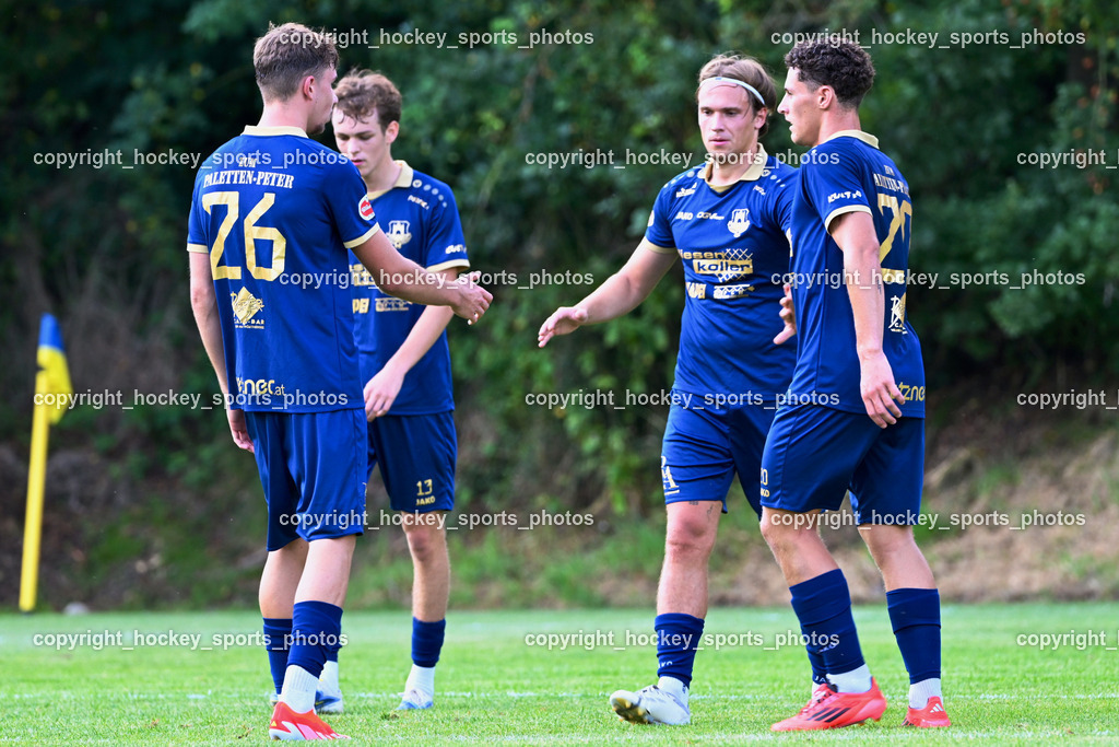 SV Malta vs. ATUS Velden | Jubel ATUS Velden Mannschaft, #26 Luka Nemet ATUS Velden, #20 Alessandro Kiko ATUS Velden, #10 Lukas Lausegger ATUS Velden, SV Malta vs. ATUS Velden, SV Malta vs. ATUS Velden am 19.08.2025 in Malta (Sportplatz Malta), Austria, (Photo by Bernd Stefan)