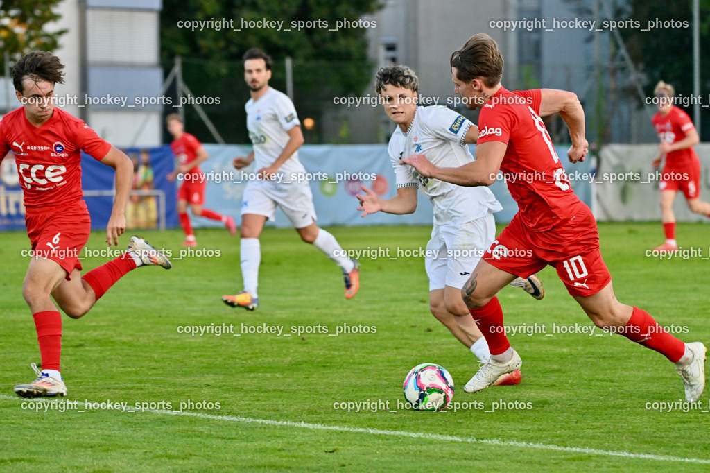 SAK vs. SC St. Veit | #6 Julian Hufnagl SC St. Veit, #10 Nando Lupar SAK, #91 Raphael Kulterer SC St. Veit, SAK vs. SC St. Veit, SAK vs. SC St. Veit am 19.09.2025 in Klagenfurt (Sportpark Welzenegg), Austria, (Photo by Bernd Stefan)