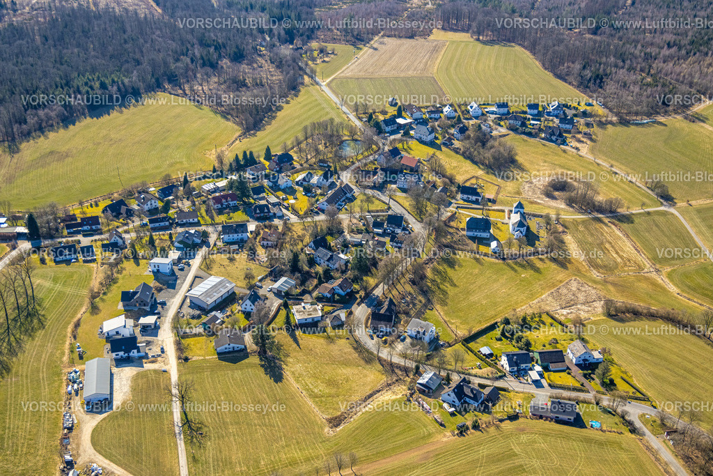 Wenden250307458Roemershagen | Luftbild, Wohngebiet Ortsansicht Römershagen, umgeben von Wiesen und Feldern, Römershagen, Wenden, Sauerland, Nordrhein-Westfalen, Deutschland