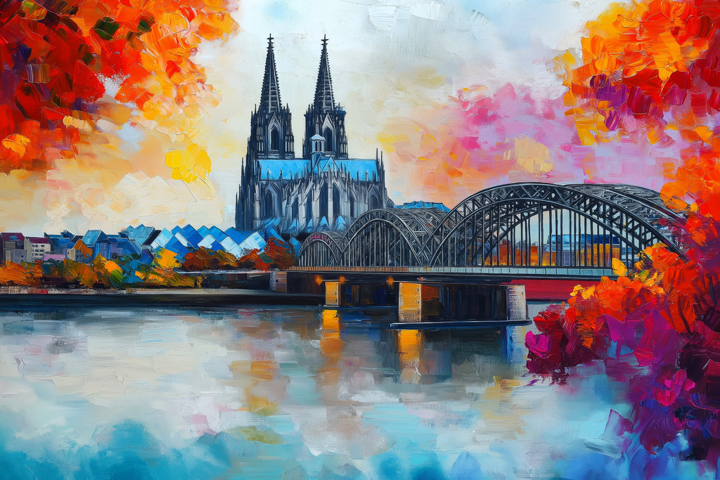 2501010 - Köln wie gemalt | Bestellen Sie dieses Köln Motiv im Stil eines Gemäldes als Wandbild z.B. auf Leinwand , hinter Acrylglas oder als Poster.