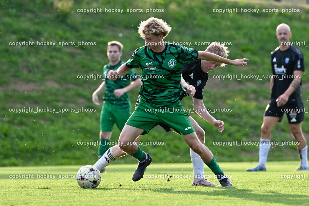 SC Landskron vs. Thal Assling  | #19 Julian Loteritsch SC Landskron, #6 Rene Lukasser-Weitlaner Thal Assling, SC Landskron vs. Thal Assling , SC Landskron vs. Thal Assling  am 09.08.2024 in Villach (Sportanlage Landskron), Austria, (Photo by Bernd Stefan)