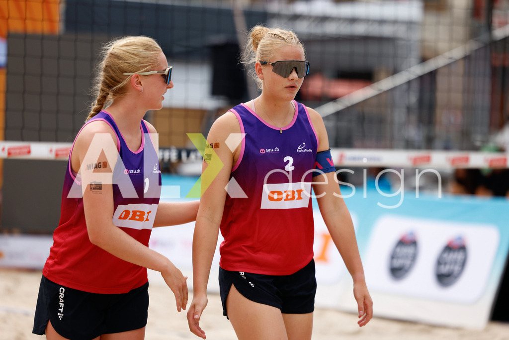 Obi BeachTour 2026 - Basel | BASEL, SWITZERLAND - JULY 17: NOEMI EUGSTER (SUI) and ANJA GÄHWILER (SUI) during the Obi BeachTour 2026 match between FLÜCKIGER / DEMIERRE (SUI) and EUGSTER / GÄHWILER (SUI) at Barfüsserplatz on July 17, 2026 in Basel, Switzerland. - Realisiert mit Pictrs.com