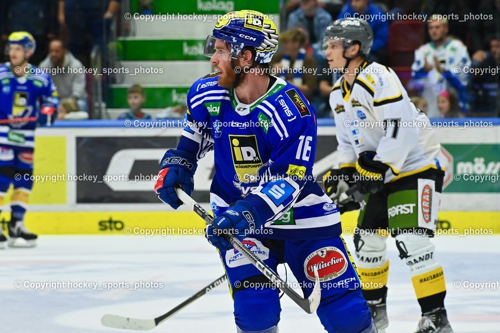 EC IDM Wärmepumpen VSV vs. HC Pustertal 8.10.2023 | #16 Kevin Hancock EC VSV, EC IDM Wärmepumpen VSV vs. HC Pustertal 8.10.2023, EC IDM Wärmepumpen VSV vs. HC Pustertal am 08.10.2023 in Villach (Stadthalle Villach), Austria, (Photo by Bernd Stefan)