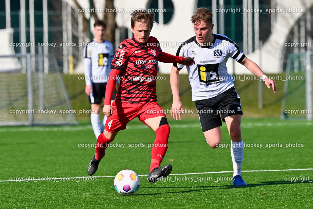 SV Spittal 1921 vs. ATUS Ferlach 24.3.2024 | #4 Julian Hobel ATUS Ferlach, #7 Ralph Roman Scheer SV Spittal, SV Spittal 1921 vs. ATUS Ferlach 24.3.2024, SV Spittal 1921 vs. ATUS Ferlach am 24.03.2024 in Spittal an der Drau (Goldeck Stadion), Austria, (Photo by Bernd Stefan)