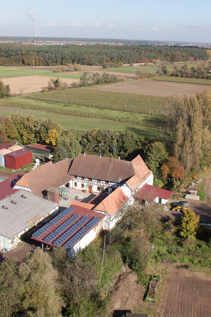 Luftbild: Leistenmühle in Erlenbach bei Kandel im Bundesland Rheinland-Pfalz in Deutschland. Foto: IMG_34943.jpg vom 26.10.2010 durch Werner Riehm/FLY-FOTO.de
