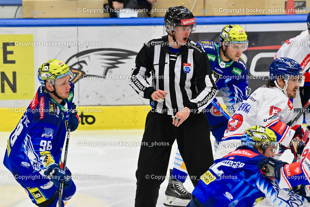 EC IDM Wärmepumpen VSV vs. HC Innsbruck 26.12.2022 | #98 Tomazevic Blaz, ZGONC GASPER JAKA Referee, #84 Desjardins Andrew, #42 Lanzinger Benjamin, #13 Helewka Adam