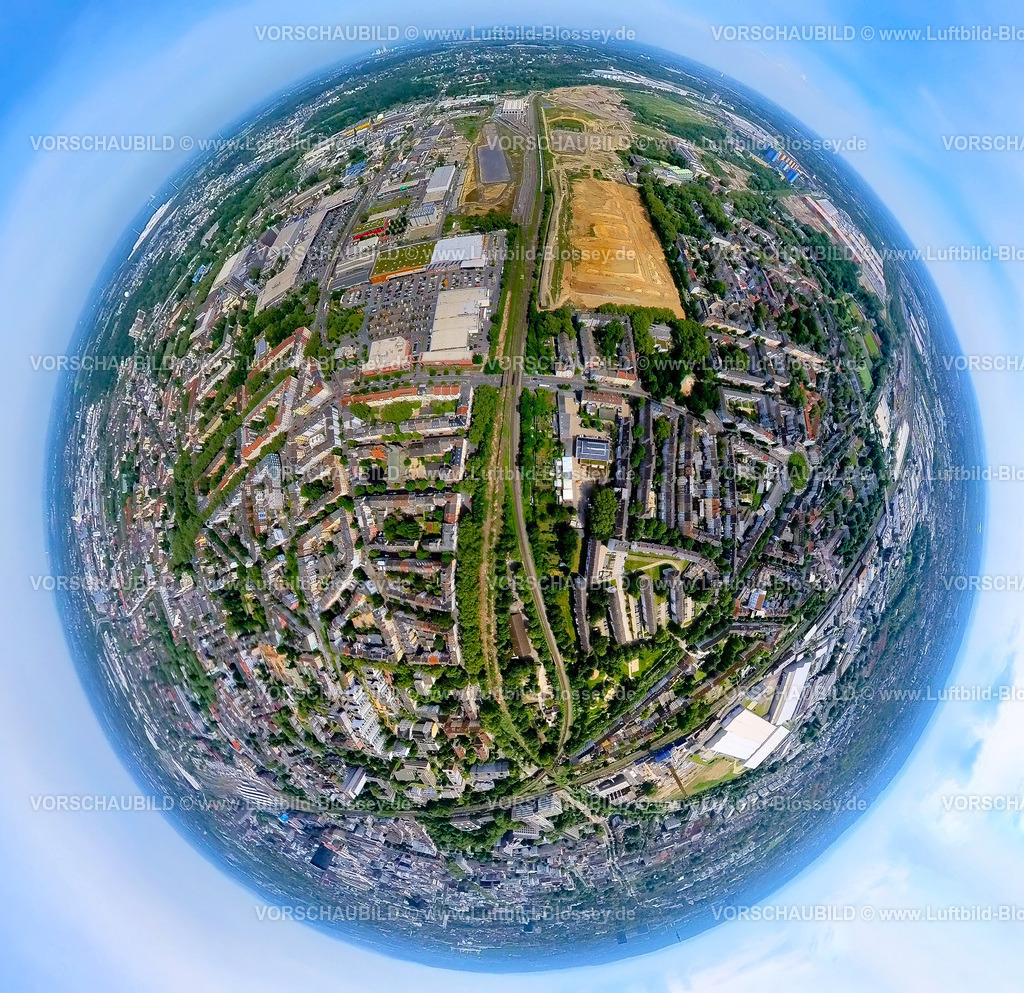 Dortmund240590436Hoesch | Luftbild, Nordstadt und Borsigplatz Wohngebiete, Gewerbegebiet Hoesch Westfalenhütte Gelände, Erdkugel, Fisheye Aufnahme, Baugebiet, Fischaugen Aufnahme, 360 Grad Aufnahme, tiny world, little planet, fisheye Bild, Borsigplatz, Dortmund, Ruhrgebiet, Nordrhein-Westfalen, Deutschland