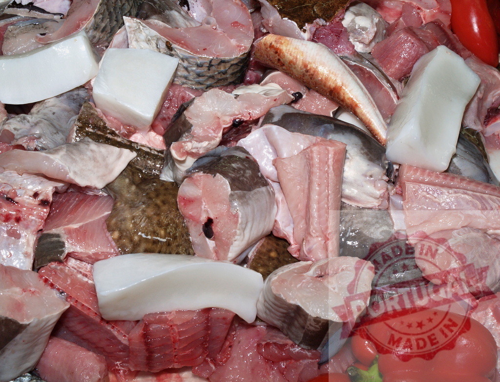 Assorted fresh fish cut preparing for cooking | Assortment of raw fish and seafood pieces with red bell pepper for a meal - Realisiert mit Pictrs.com