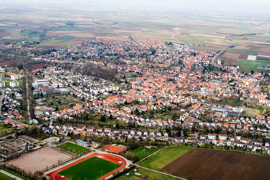 Luftbild: Herxheim von Süden in Herxheim bei Landau im Bundesland Rheinland-Pfalz in Deutschland. Foto: IMG_9792.jpg vom 15.03.2008 durch Werner Riehm/FLY-FOTO.de