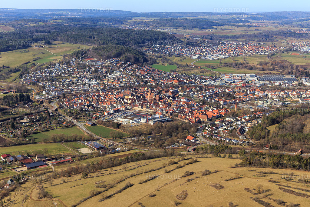 Luftbild: Ortsansicht von Südosten in Weil der Stadt im Bundesland Baden-Württemberg in Deutschland. Foto: IMG_124858.jpg vom 20.02.2021 durch Werner Riehm/FLY-FOTO.de