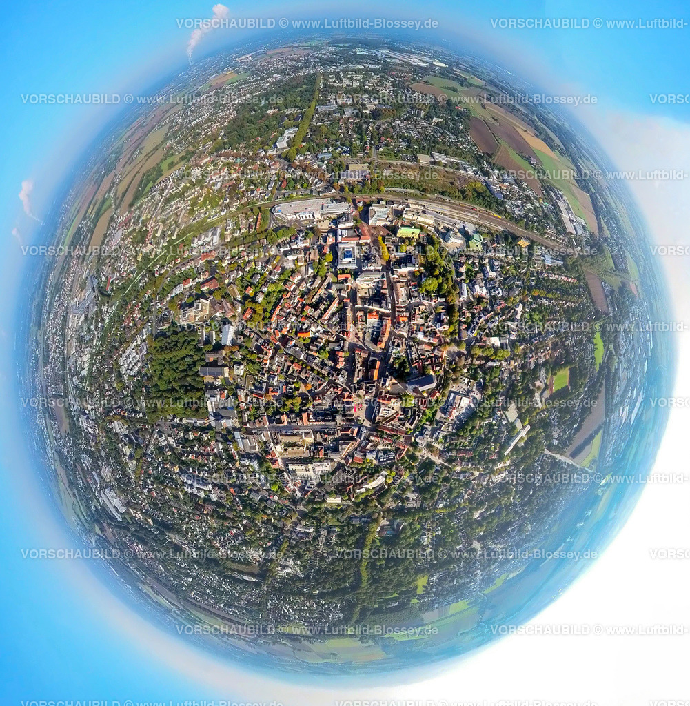 Unna20220929_1City2 | Luftbild, City, Stadtkirche in der Altstadt, Fisheye Aufnahme, Fischaugen Aufnahme, 360 Grad Aufnahme, Unna, Ruhrgebiet, Nordrhein-Westfalen, Deutschland