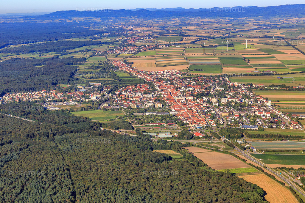 Luftbild: Stadtübersicht aus Osten in Kandel im Bundesland Rheinland-Pfalz in Deutschland. Foto: IMG_094007.jpg vom 23.08.2016 durch Werner Riehm/FLY-FOTO.de