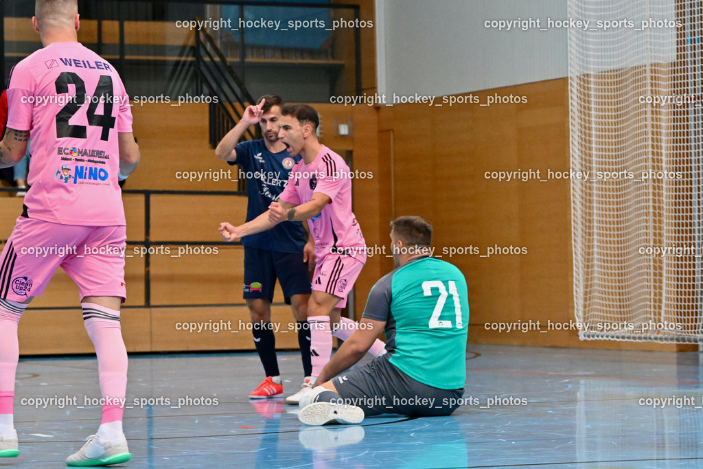 Carinthia Flamengo Futsal Club vs. LPSV-K | #24 Zoran Vukovic Carinthia Flamengo, #21 Robert Dimitrov Carinthia Flamengo, #10 Samir Nuhanovic LPSV-K, #21 Alan Halilovic LPSV-K, Carinthia Flamengo Futsal Club vs. LPSV-K, Carinthia Flamengo Futsal Club vs. LPSV-K am 03.11.2024 in Klagenfurt (Ballspielhalle Viktring), Austria, (Photo by Bernd Stefan)