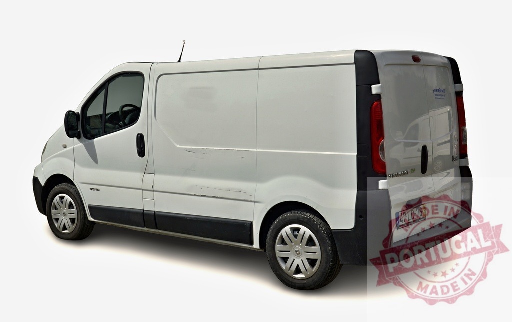 White Renault Trafic van isolated on white background | White commercial cargo van isolated on white, offering convenient transport and delivery solutions - Realized with Pictrs.com