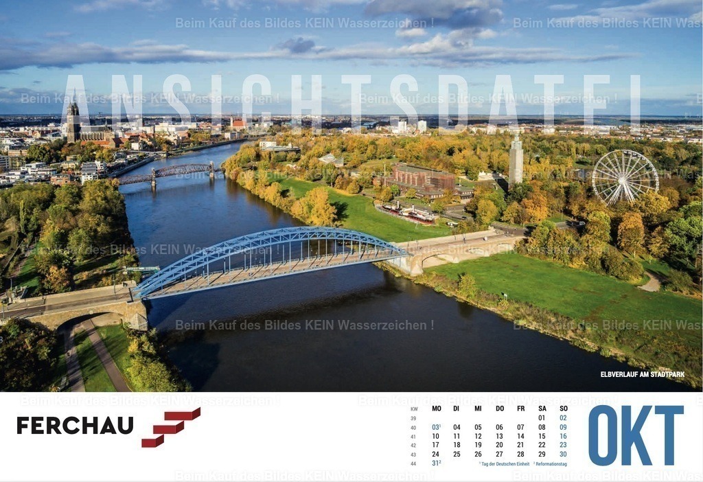 Luftbild Kalender Magdeburg Sachsen Anhalt Elbe | Beispiele Firmenkalender individuell mit eigenem Logo - Realisiert mit Pictrs.com