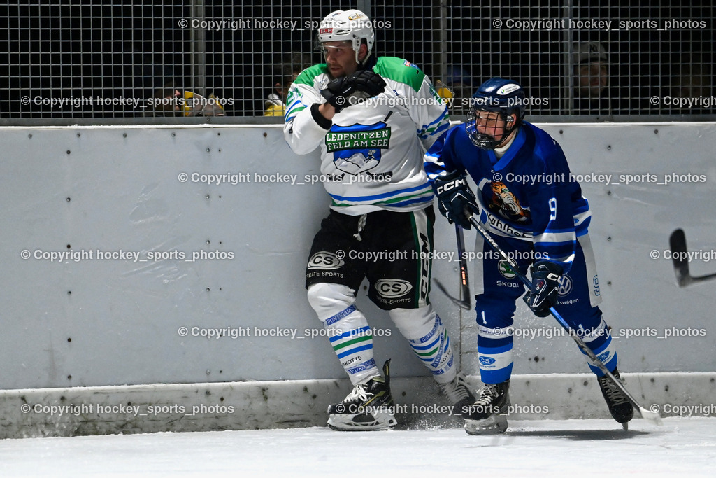 EC Tigers Paternion vs. EC Feld am See Ledenitzen | #21 Moser Sandro Feld am See Ledenitzen, #9 Gratzer Julian EC Tigers Paternion, EC Tigers Paternion vs. EC Feld am See Ledenitzen, EC Tigers Paternion vs. EC Feld am See Ledenitzen am 19.01.2025 in Villach (Eisplatz Paternion), Austria, (Photo by Bernd Stefan)