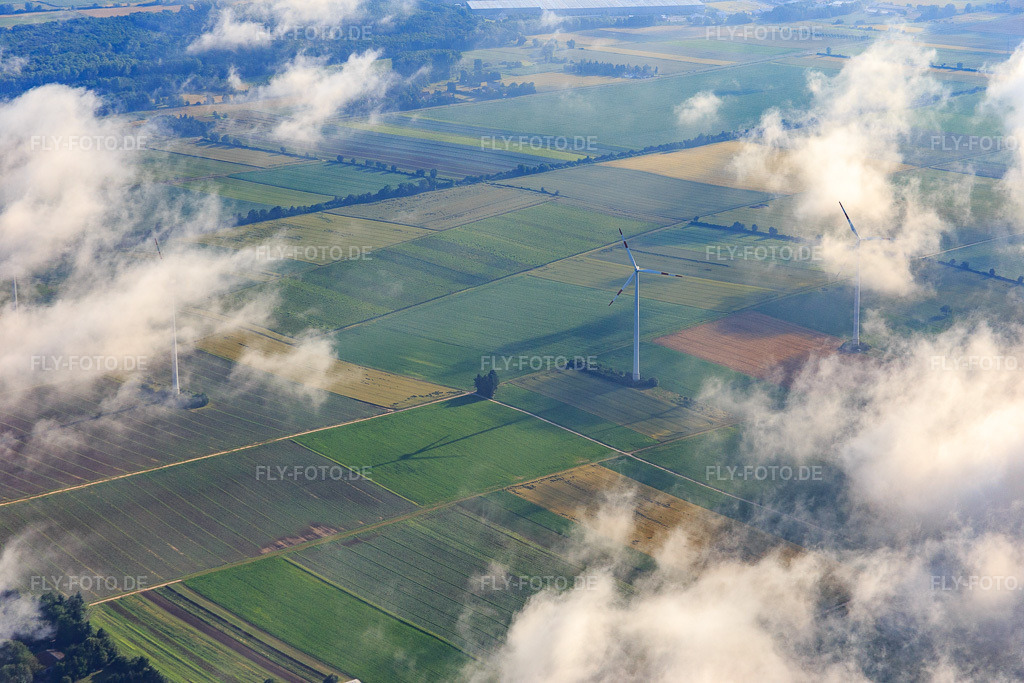 Luftbild: Minfelder Windpark unter Wolken in Minfeld im Bundesland Rheinland-Pfalz in Deutschland. Foto: IMG_089981.jpg vom 26.06.2016 durch Werner Riehm/FLY-FOTO.de