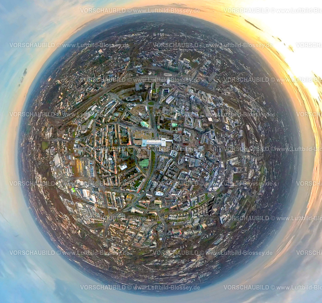 Essen2301fish0011CityRathausSynagoge | Luftbild, City und Rathaus, Synagoge, Rathaus Galerie Einkaufszentrum, Fisheye Aufnahme, Fischaugen Aufnahme, 360 Grad Aufnahme, Stadtkern, Essen, Ruhrgebiet, Nordrhein-Westfalen, Deutschland