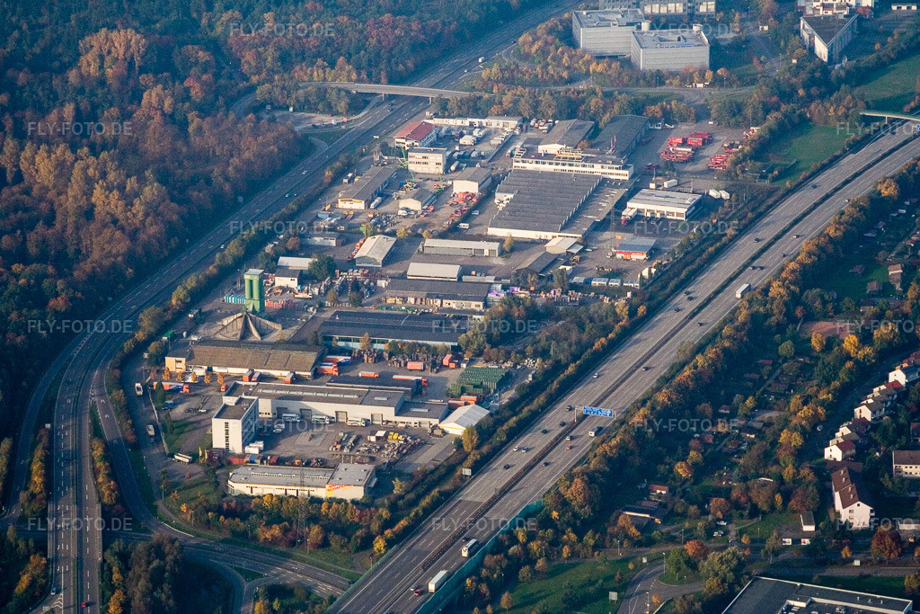 Luftbild: Industriegebiet Beim Runden Plom in Ettlingen im Bundesland Baden-Württemberg in Deutschland. Foto: IMG_14087.jpg vom 11.10.2008 durch Werner Riehm/FLY-FOTO.de