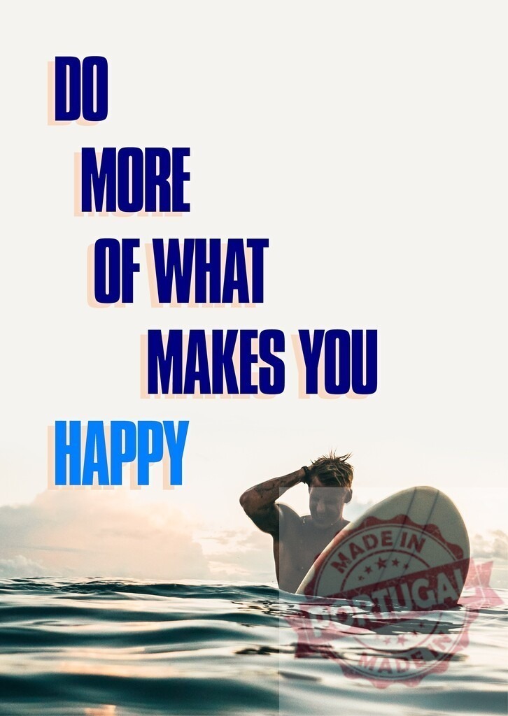 Surfer man with surfboard and motivational quote. T-Shirt design | Surfer man enjoying ocean water with an inspirational quote about finding happiness - Realisiert mit Pictrs.com