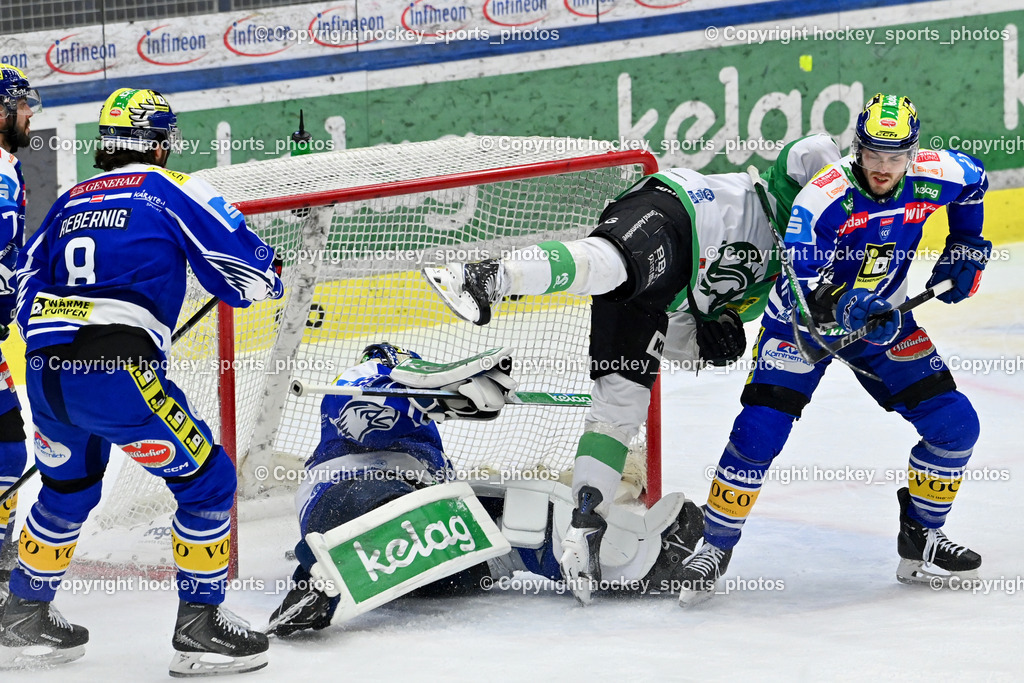 EC IDM WÄRMEPUMPEN VSV vs. Olimpija Ljubljana | #8 Maximilian Rebernig EC VSV, #35 Joe Cannata EC VSV, #10 Thomas Vallant EC VSV, #11 Marly Quince Olimpija Ljubljana, EC IDM WÄRMEPUMPEN VSV vs. Olimpija Ljubljana, EC IDM WÄRMEPUMPEN VSV vs. Olimpija Ljubljana am 01.02.2026 in Villach (Stadthalle Villach), Austria, (Photo by Bernd Stefan)