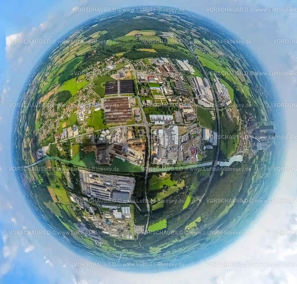 Hamm230990077 Uentrop Gewerbegebiet | Luftbild, Gewerbegebiet Uentrop, RWE Kraftwerk Westfalen, Erdkugel, Fisheye Aufnahme, Fischaugen Aufnahme, 360 Grad Aufnahme, tiny world, Uentrop, Hamm, Ruhrgebiet, Nordrhein-Westfalen, Deutschland