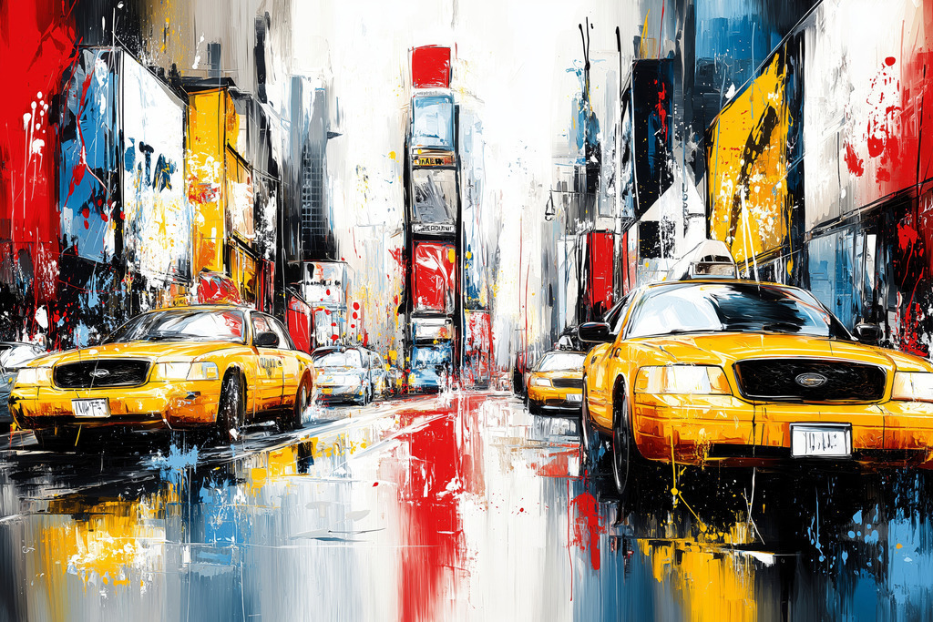 2508021 - New York Taxi | Typische New Yorker Taxis in Manhattan im Stil eines Gemäldes. Bestelle dieses Motiv als hochwertigen Kunstdruck, z.B. auf Leinwand oder hinter Acrylglas in vielen Formaten.