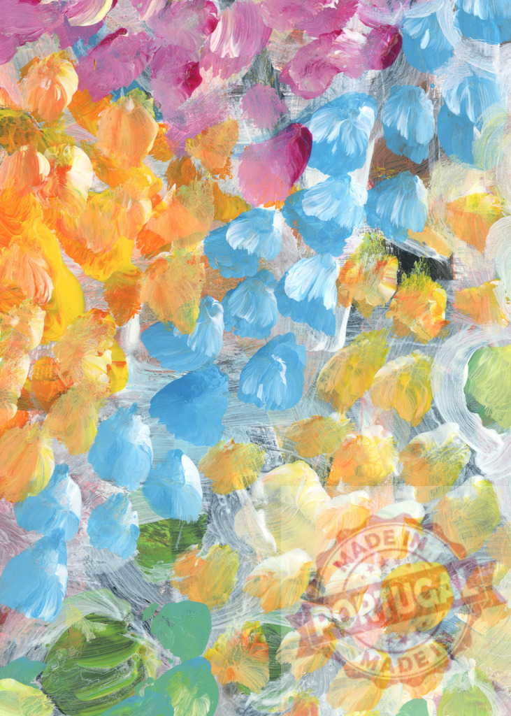 Colorful abstract floral painting using impasto technique | Vibrant brushstrokes creating an impressionistic floral pattern, ideal for backgrounds and decorative projects - Realized with Pictrs.com