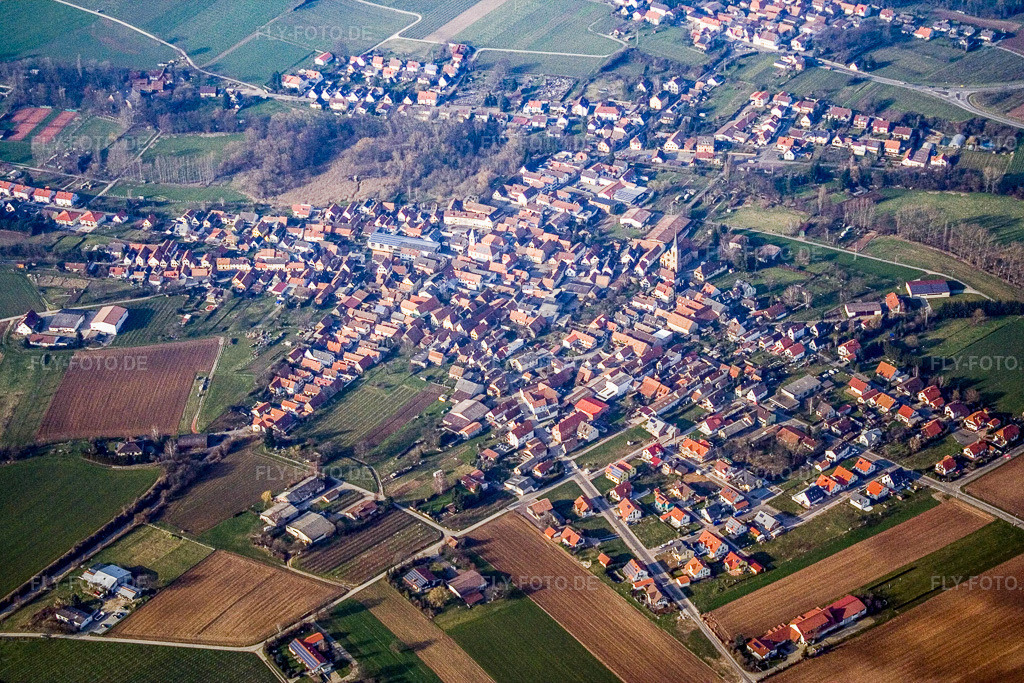 Luftbild: Ortsübersicht aus Süden im Ortsteil Ingenheim in Billigheim-Ingenheim im Bundesland Rheinland-Pfalz in Deutschland. Foto: IMG_5333.jpg vom 18.02.2007 durch Werner Riehm/FLY-FOTO.de