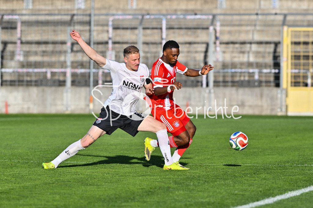 FC Bayern Amateure - TSV Aubstadt | MÜNCHEN, GERMANY - 24. APRIL: im Duell Steffen BEHR (TSV Aubstadt 16) und Michael SCOTT (FC Bayern München II 11) während dem Match zwischen den Amateuren des FC Bayern und dem TSV Aubstadt am 31. Spieltag der Regionalliga Bayern im Grünwalder Stadion