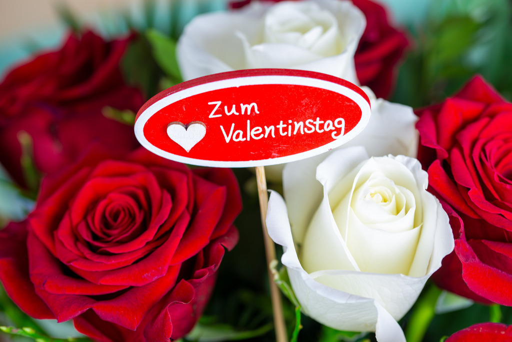 Valentinsgrüße: Herzliche Grüße zum Valentinstag mit einem Blumenstrauß mit weißen und roten Rosen  | Valentinsgrüße: Herzliche Grüße zum Valentinstag mit einem Blumenstrauß mit weißen und roten Rosen  - Realisiert mit Pictrs.com