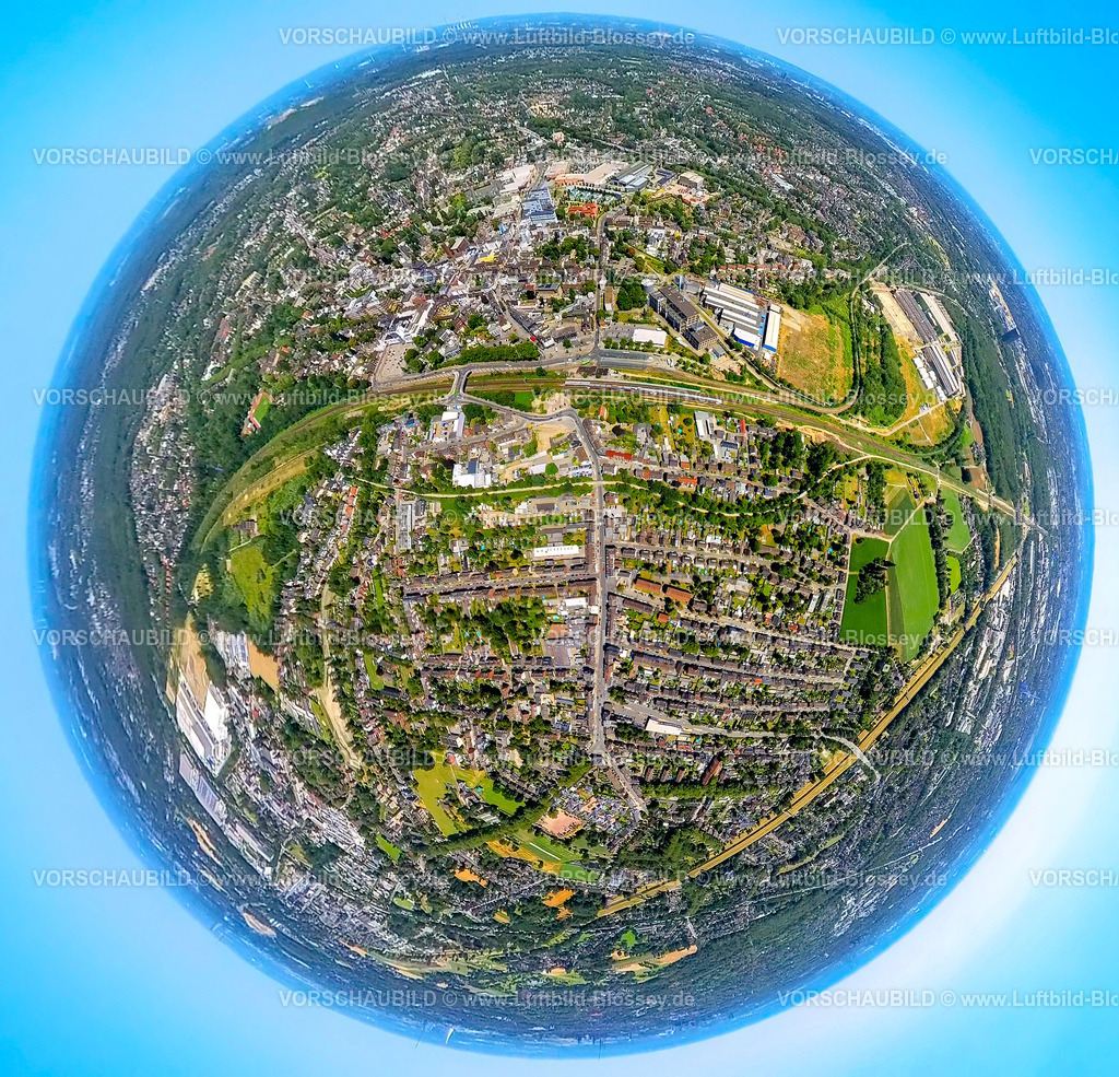 Oberhausen230790155_Sterkrade | Luftbild, Ortsansicht Sterkrade, Erdkugel, Fisheye Aufnahme, Fischaugen Aufnahme, 360 Grad Aufnahme, tiny world, Schwarze Heide, Oberhausen, Ruhrgebiet, Nordrhein-Westfalen, Deutschland