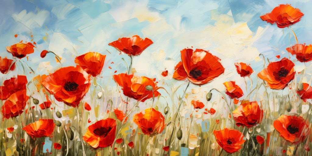 2308058 - Mohnblumenfeld | Modernes Wandbild eines Mohnblumenfeldes, das wie ein Gemälde wirkt.