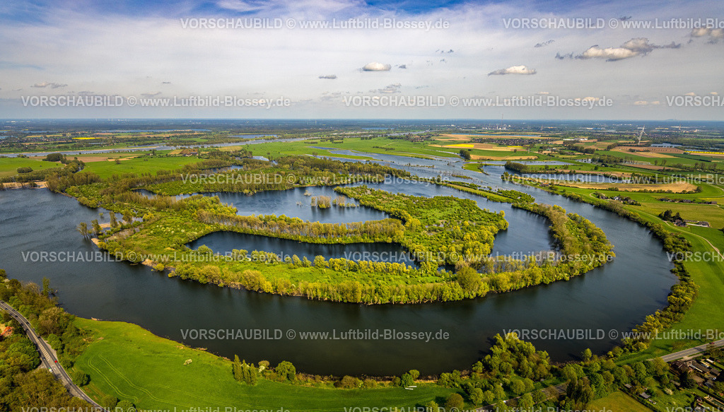 Xanten240402280BislicherInselAlterRhein | Luftbild, Alter Rhein und Bislicher Insel, Auenlandschaft  und NSG Naturschutzgebiet, Vogelschutzgebiet und Fernsicht, Lüttingen, Xanten, Niederrhein, Nordrhein-Westfalen, Deutschland