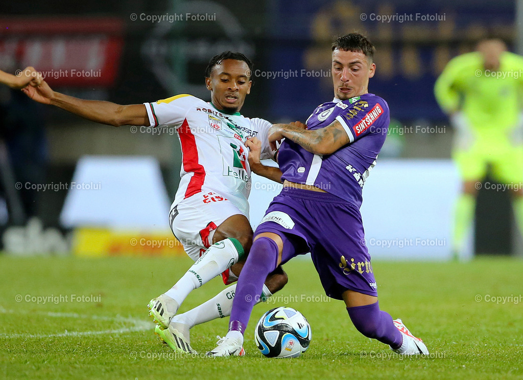 A_LUI_090823_05 | SPORT,FUSSBALL,ADMIRAL BUNDESLIGA AUSTRIA KLAGENFURT 09.08.2023 IM BILD:SINAN KARWEINA (KLAGENFURT) UND THIERNO BALLO  (WAC) FOTO:FOTOLUI/MW