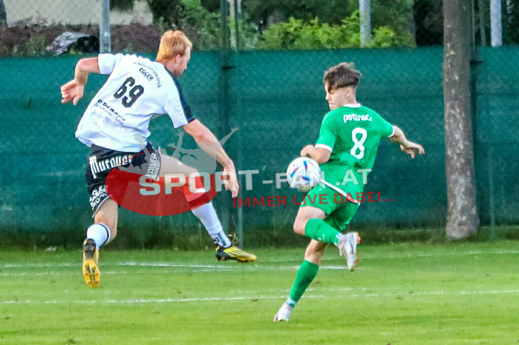 SV Donau - FC Lendorf 0-0, Kärntner Liga 3. Runde | Christian Wernisch (FC Lendorf #69) Luca Thaler (SV Donau Klagenfurt #8) SV Donau - FC Lendorf 0-0 am 12.08.2023 in Klagenfurt
(Sportplatz SV Donau), Austria, (Photo by Ernst Krawagner sport-fan.at) - Realisiert mit Pictrs.com