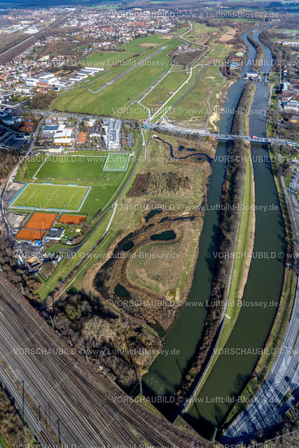 Hamm230215834 | Luftbild, Lippebrücke an der Münsterstraße, Erlebensraum, Flugplatz Lippewiesen, Stadtbezirk Heessen, Hamm, Ruhrgebiet, Nordrhein-Westfalen, Deutschland