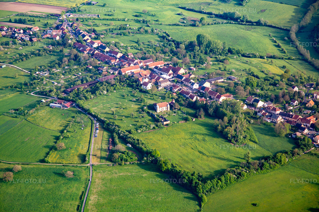 Vue aérienne: Château de Diedendorf à Diedendorf dans le département Bas Rhin, France. Photo: IMG_140621.jpg prise le 01/05/2024 par Werner Riehm/FLY-FOTO.eu – Résolution de l'original: 5472 x 3648 px