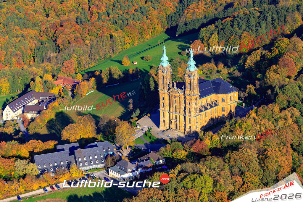 Die Luftaufnahme Basilika-vierzehnheiligen - Bad Staffelstein wurde 2017 mittels Flugzeug (keine Drohne) erstellt. Perfekte Schärfe und Druck- Auflösung- Garantiert!
