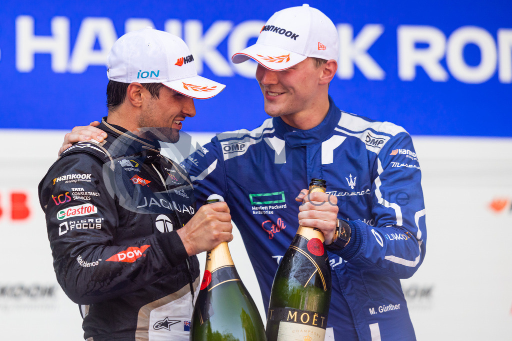 Trainproduction-20230715-0079 | ROME, ITALY,15.Jul.23 - MOTORSPORTS, FORMULA E - Hankook Rome E-Prix, Circuito Cittadino dell-EUR. Image shows Mitch Evans (NZL / Jaguar) and Maximilian Guenther (GER / Maserati).   Photo: Trainproduction / Matthias Trinkl