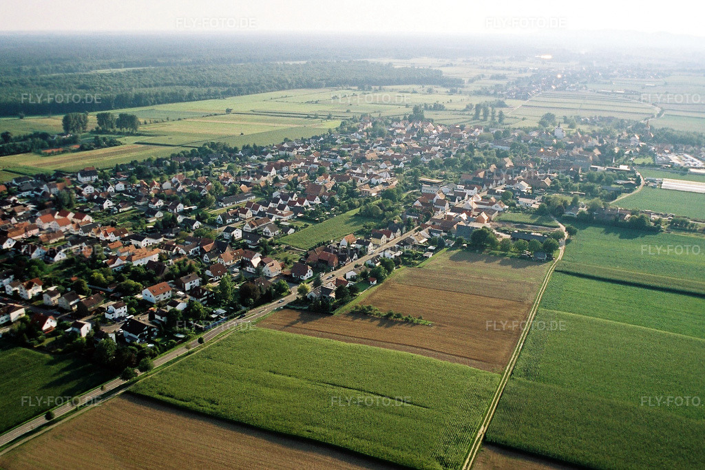 Luftbild: Dorfansicht von Nordosten in Minfeld im Bundesland Rheinland-Pfalz in Deutschland. Foto: NEG026131.jpg vom 17.08.2005 durch Werner Riehm/FLY-FOTO.de