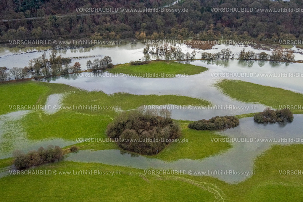 Hattingen231202136Ruhr | Luftbild, Ruhrhochwasser, Weihnachtshochwasser 2023, Fluss Ruhr tritt nach starken Regenfällen über die Ufer, Überschwemmungsgebiet am Leinpfad und Bäume im Wasser, Stiepel, Bochum, Ruhrgebiet, Nordrhein-Westfalen, Deutschland
