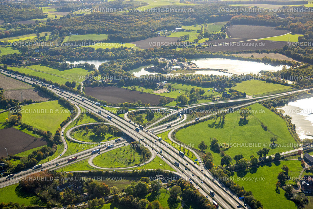 Moers221004310 | Luftbild, Autobahnkreuz Kamp-Lintfort, Autobahn A57 und Autobahn A42, Rheinkamp-Genend, Moers, Ruhrgebiet, Nordrhein-Westfalen, Deutschland