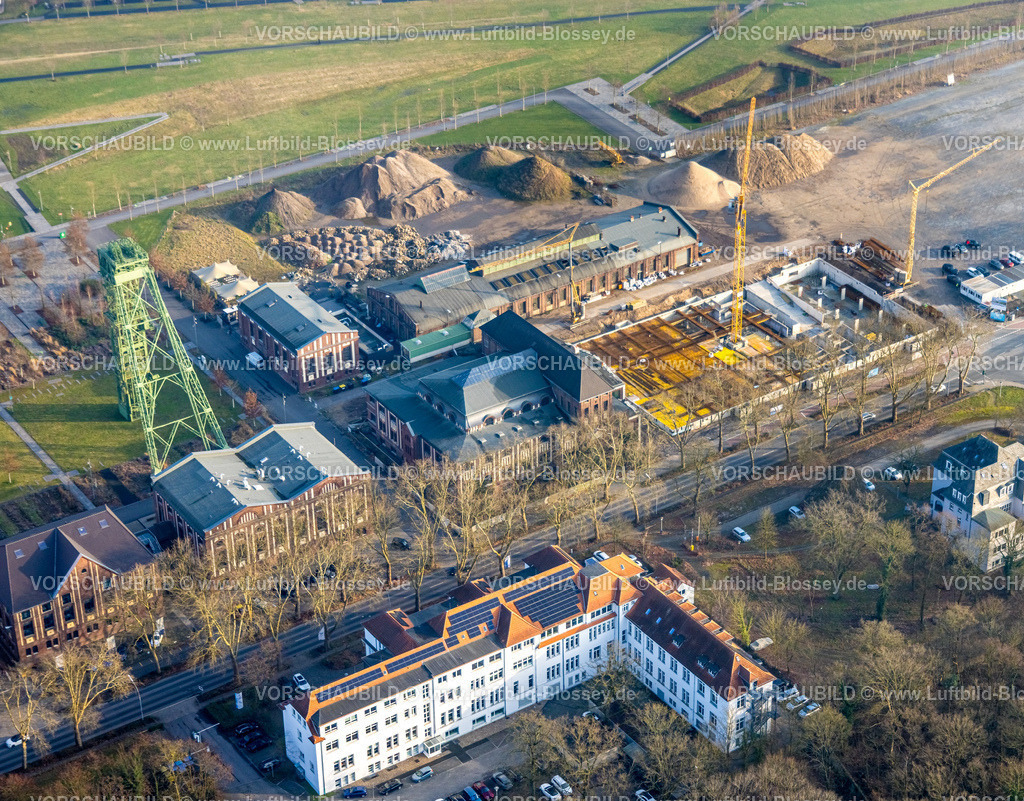 Kamp-Lintfort260101393  | Luftbild, Zechenpark Friedrich Heinrich mit Förderturm, Baustelle, Lintfort, Kamp-Lintfort, Ruhrgebiet, Nordrhein-Westfalen, Deutschland