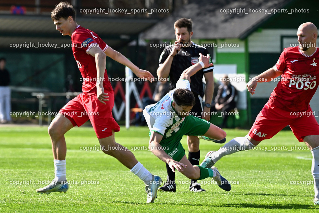 SV Donau Klagenfurt vs. SAK | Jürgen Hartenberger Referee, #11 Luka Jerin SAK, #70 Melvin Osmic SV Donau,  #21 Zan Benedicic SAK, SV Donau Klagenfurt vs. SAK, SV Donau Klagenfurt vs. SAK am 11.04.2026 in Klagenfurt (Sportplat Donau ), Austria, (Photo by Bernd Stefan)