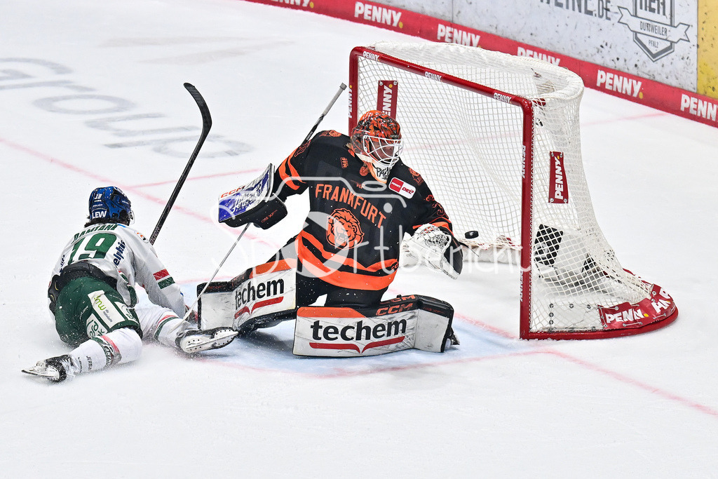 Löwen Frankfurt - Augsburger Panther | FRANKFURT, GERMANY - 19. DECEMBER: in dieser Szene trifft Riley DAMIANI (Augsburger Panther 19) zum 0-2 für den AEV / Tor / Torschuetze / Freude / Happy während dem Match zwischen den Löwen Frankfurt und den Augsburger Panthern am 29. Spieltag der Penny DEL in der Eissporthalle Frankfurt
