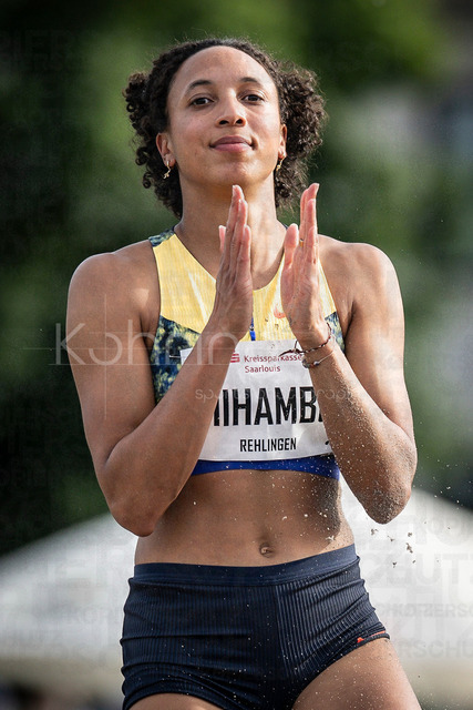 61. Internationales Pfingstsportfest; Rehlingen-Siersburg, 24.05.2026 | REHLINGEN , GERMANY - MAY 24: Malaika Mihambo (GER/LG Kurpfalz) celebrates her 6,70m in the long jump during the 61. Internationales Pfingstsportfest on 24.05.2026 at the  Bungertstadion in Rehlingen-Siersburg (Saarland / Deutschland).