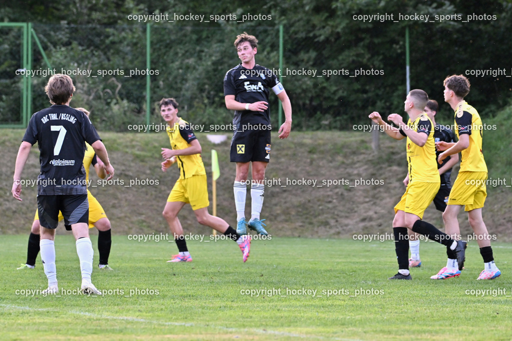 SV Arnoldstein vs. URC Thal Assling | #7 Florian Michael Huber Thal Assling, #10 Julian Jakob Moser Thal Assling, #14 Edis Sehic SV Arnoldstein, SV Arnoldstein vs. URC Thal Assling, SV Arnoldstein vs. URC Thal Assling am 09.08.2025 in Arnoldstein (Waldparkstadion Arnoldstein), Austria, (Photo by Bernd Stefan)